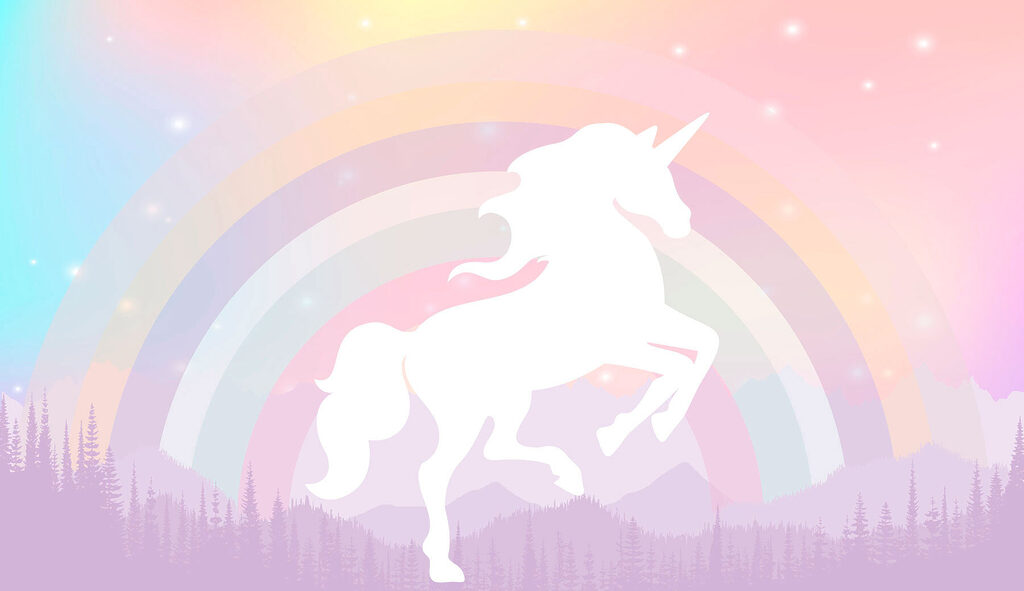 Unicorn lângă curcubeu — design complet