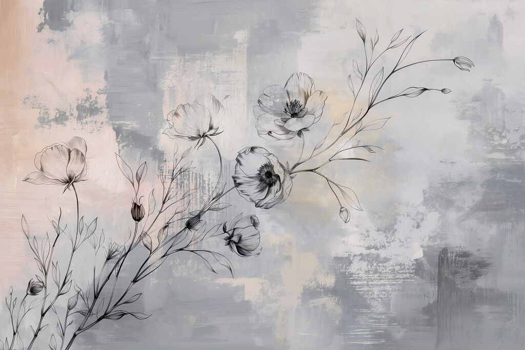 Ramuri florale pe gri — design complet