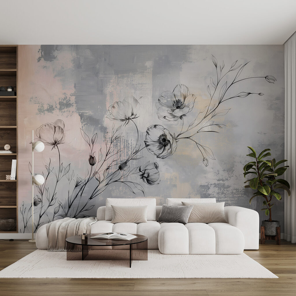 Ramuri florale pe gri — interior 2