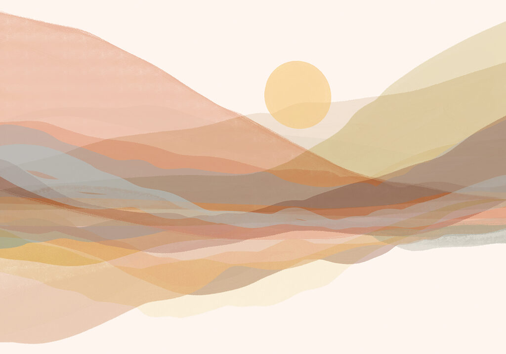Soare peste dealuri transparente — design complet