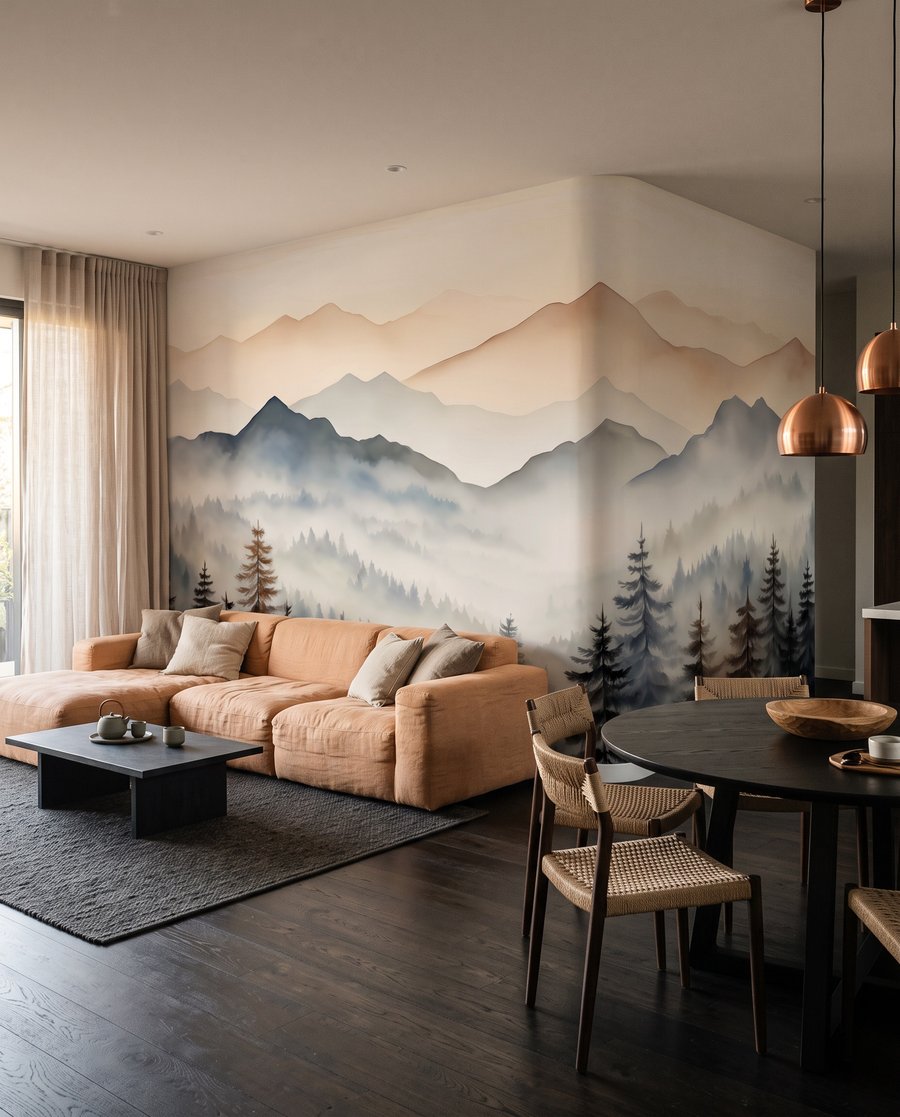 Conifere sub vârfuri somon — interior 3
