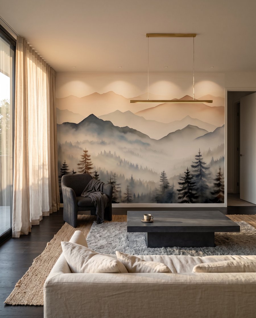 Conifere sub vârfuri somon — interior 4