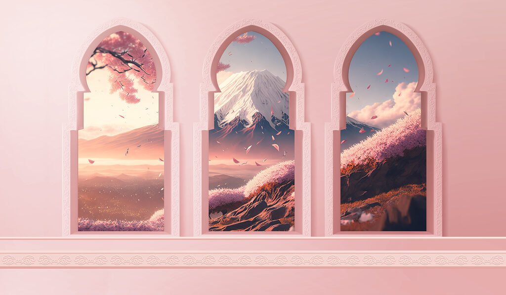Arcade roz spre munți — design complet