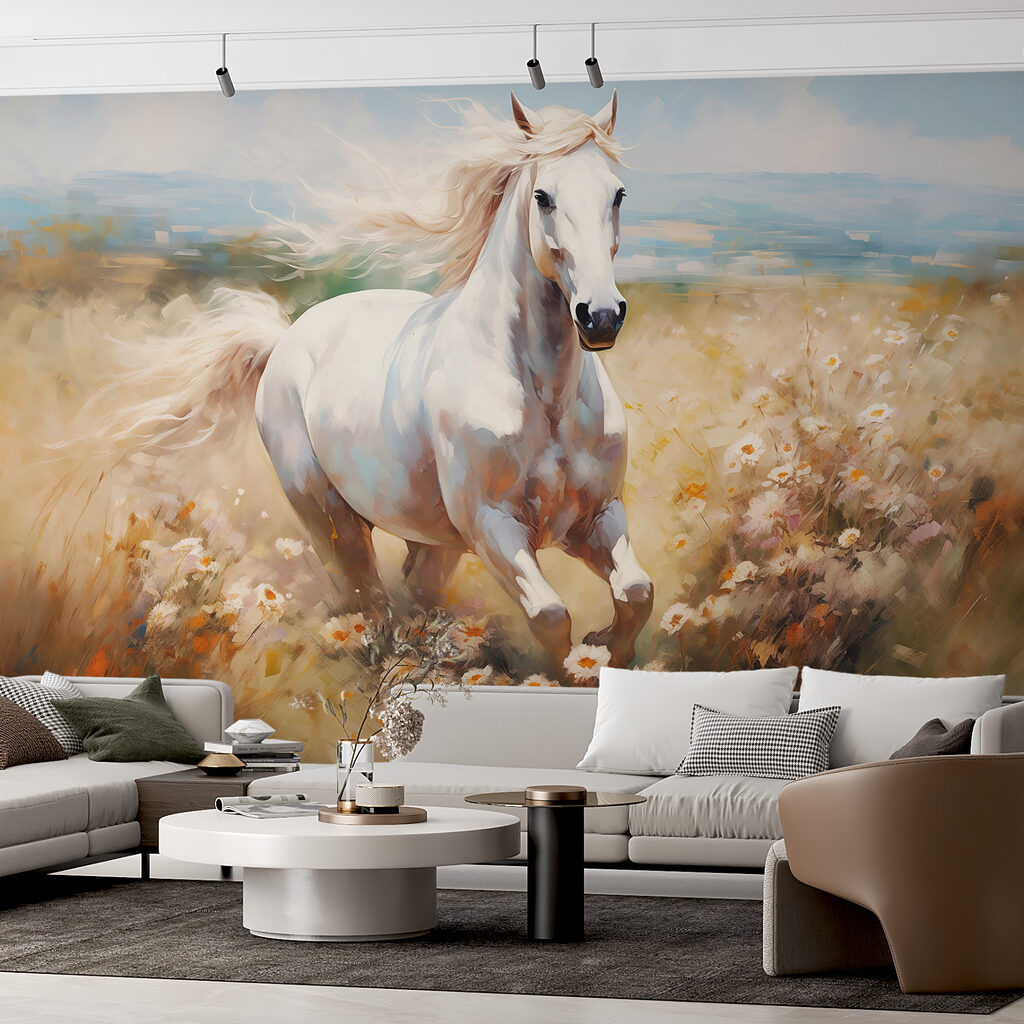 Cal alb printre flori — interior 2