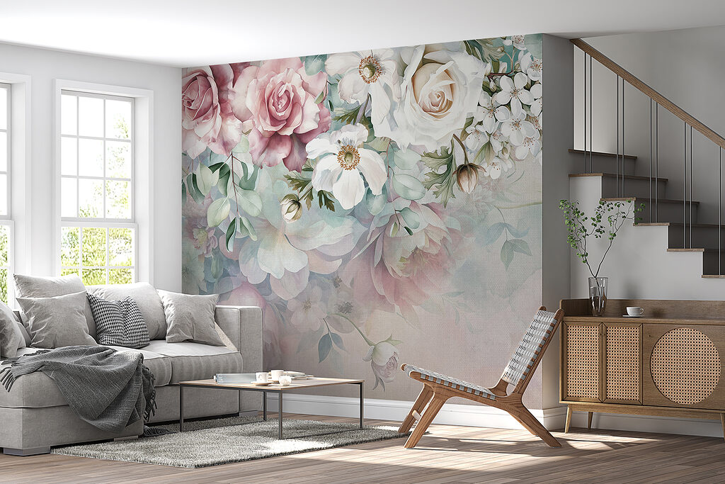 Flori atârnate, tonuri pastelate — interior 6