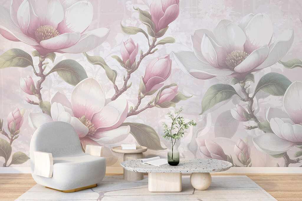 Magnolie roz pe gri — interior 3