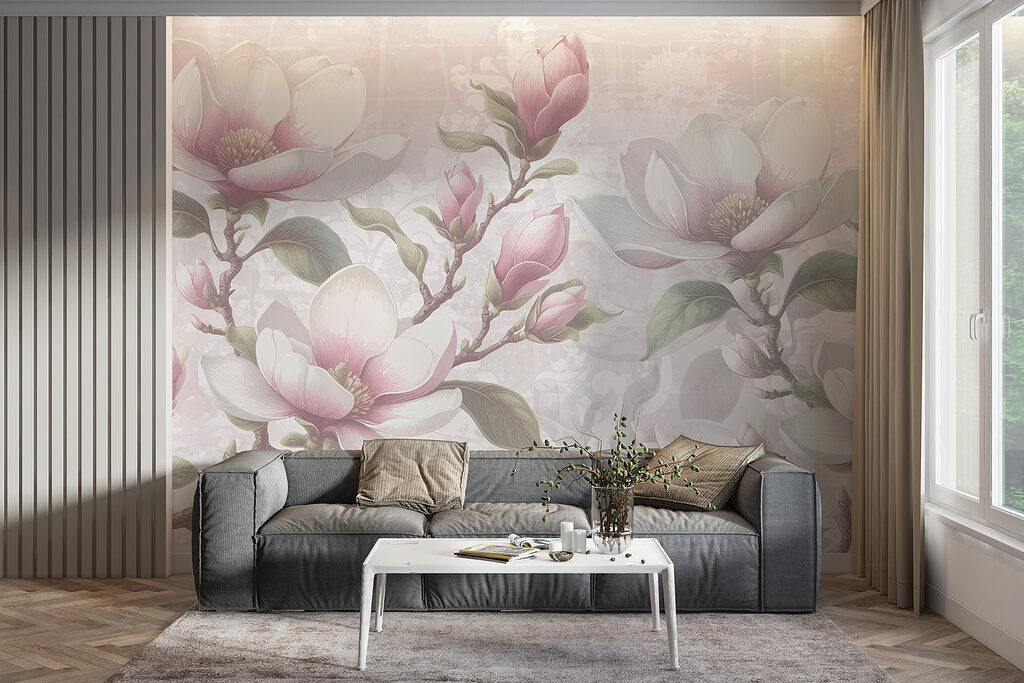 Magnolie roz pe gri — interior 5