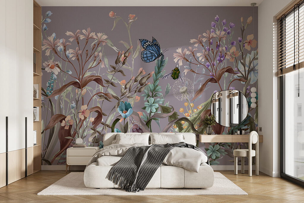 Fluturi printre tulpini florale într-un interior