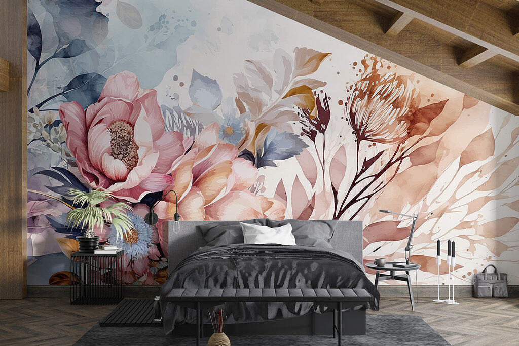 Flori roz din stânga — interior 1