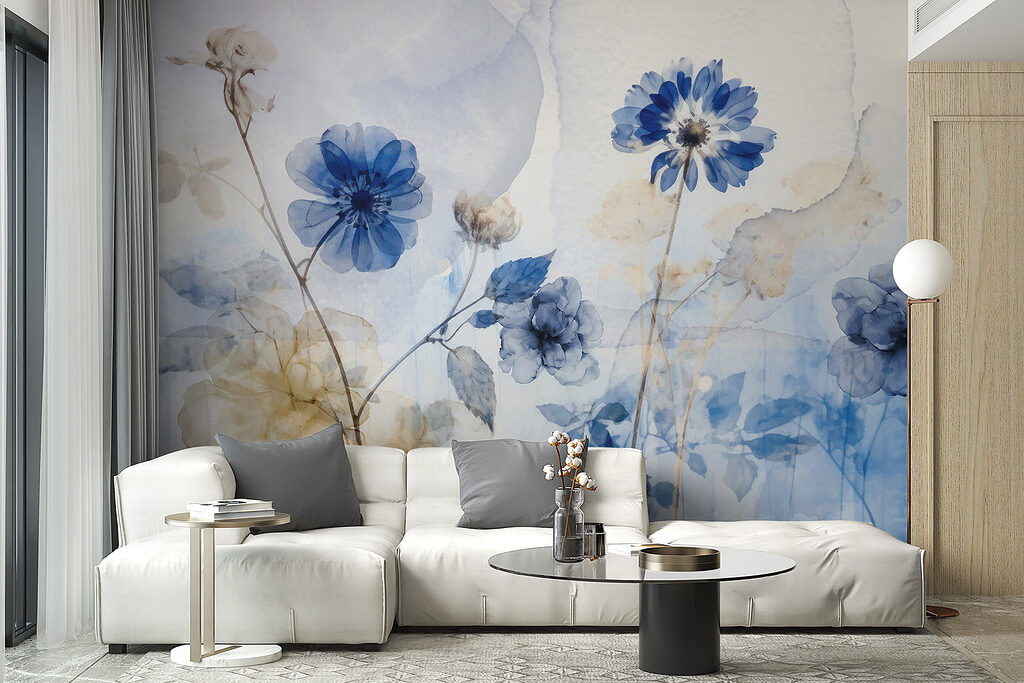 Flori albastre, fond bej — interior 6