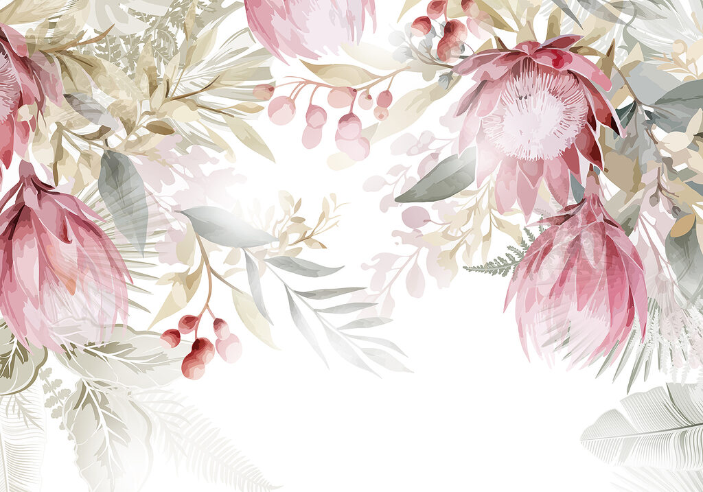 Flori roz, centru luminos — design complet