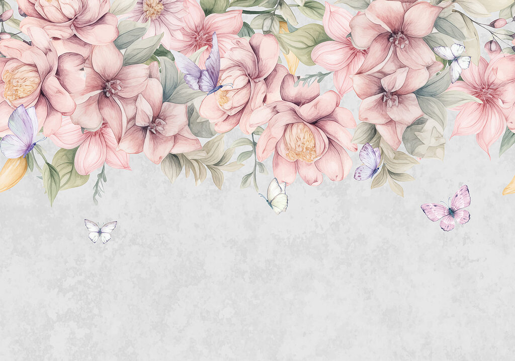 Flori roz deasupra fluturilor — design complet