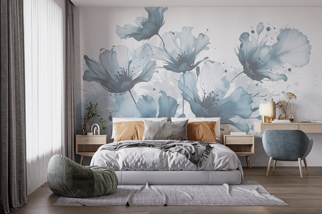 Flori cu tușe libere într-un interior