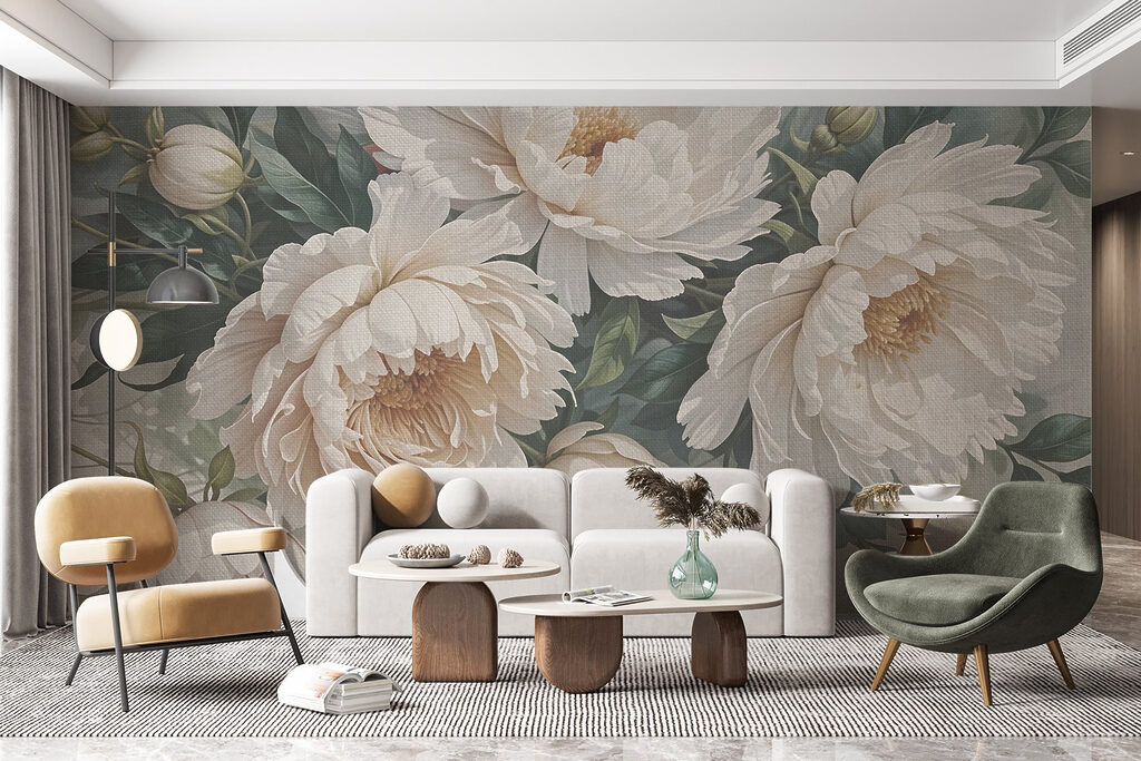 Bujori crem printre frunze — interior 4