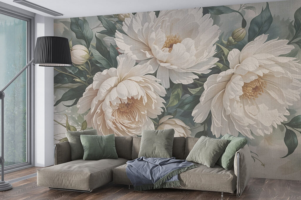 Bujori crem printre frunze — interior 6