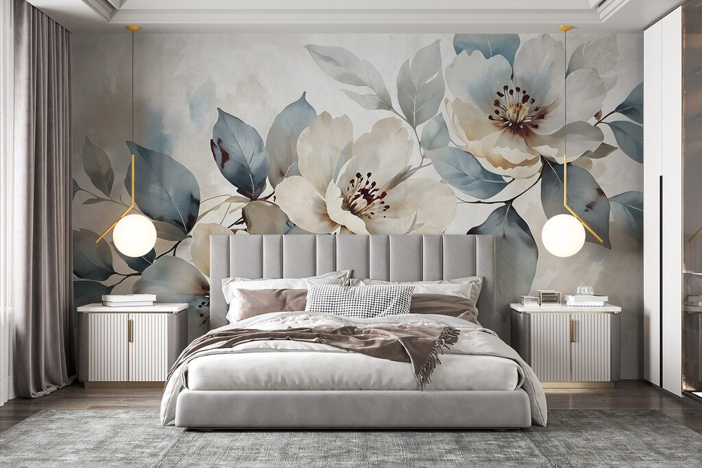 Flori albe, ramuri verzi-albastre — interior 3