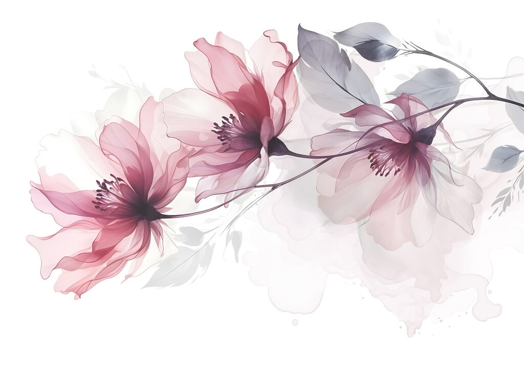 Flori roz pe ramuri — design complet