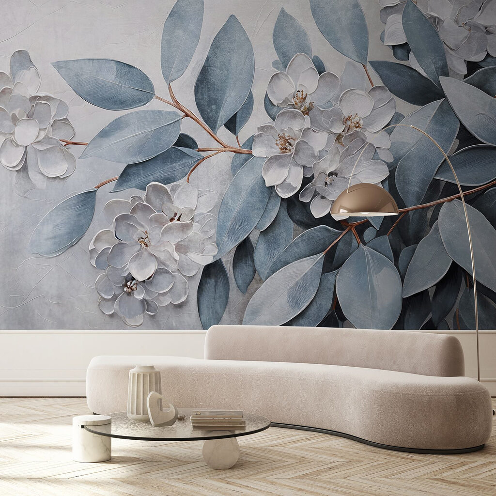 Frunze albastre printre flori — interior 3