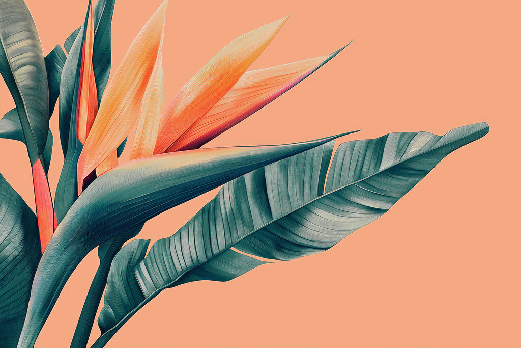 Floare tropicală pe piersică — design complet