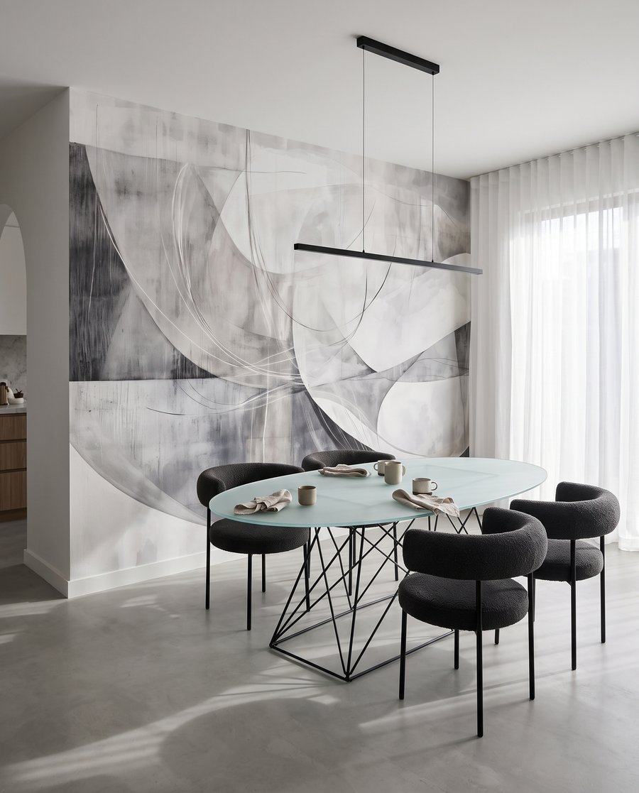 Arcuri peste forme transparente — interior 1