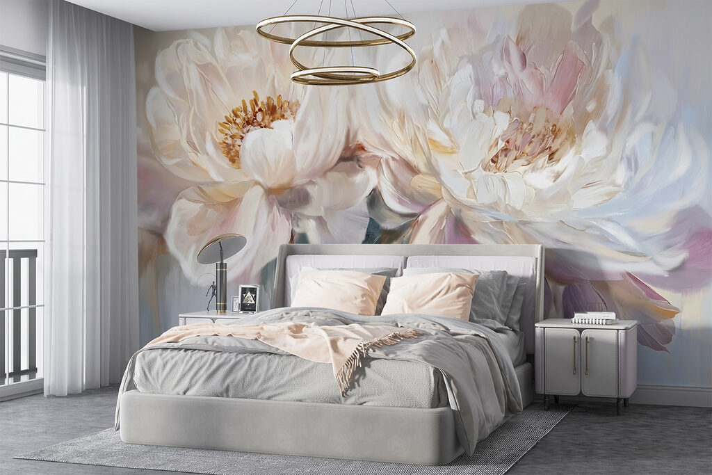 Bujori albi pe pastel — interior 2