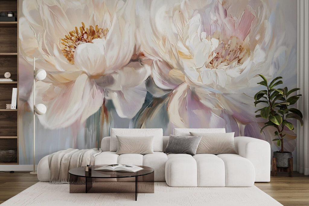 Bujori albi pe pastel — interior 3