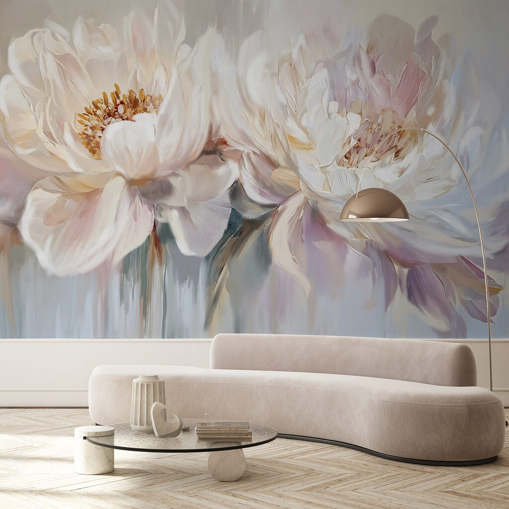 Bujori albi pe pastel — interior 4