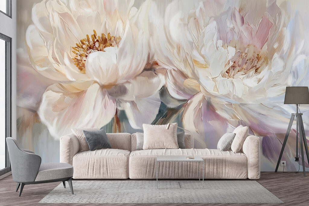 Bujori albi pe pastel — interior 5