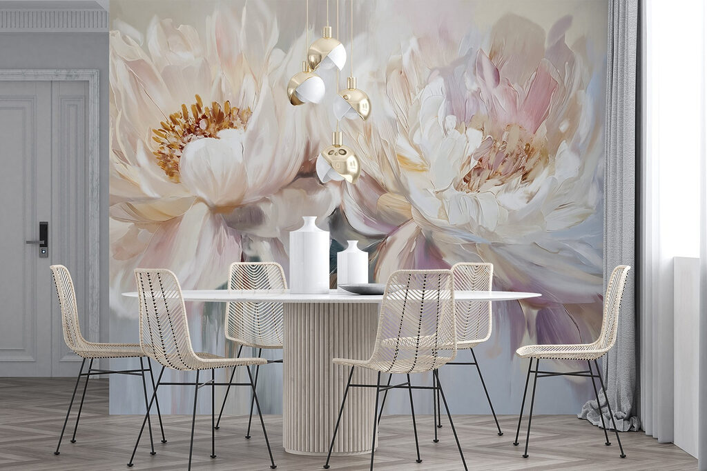 Bujori albi pe pastel — interior 6