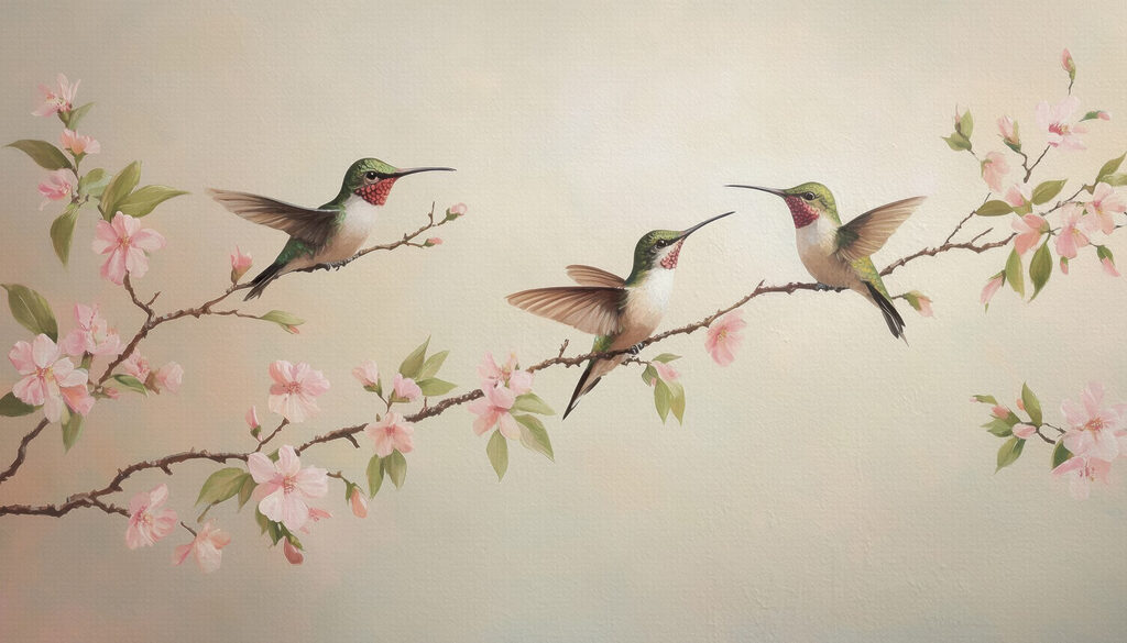 Colibri peste bloesem — design complet