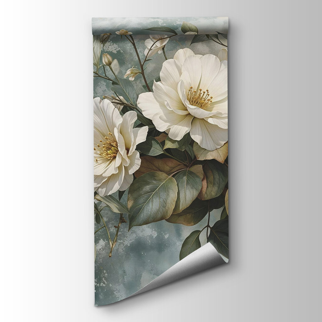 Buchet alb cu frunze — vizualizare produs