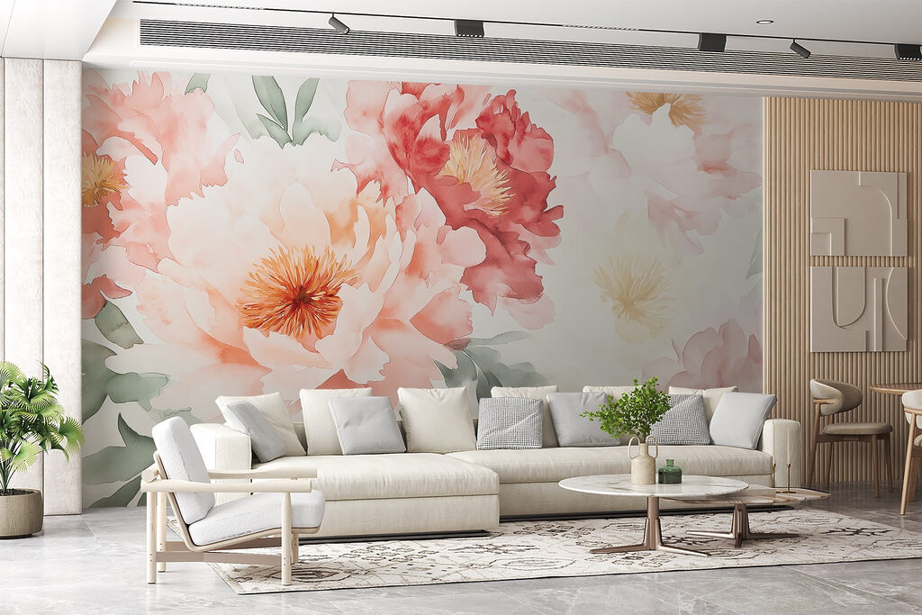 Flori roz în acuarelă — interior 3