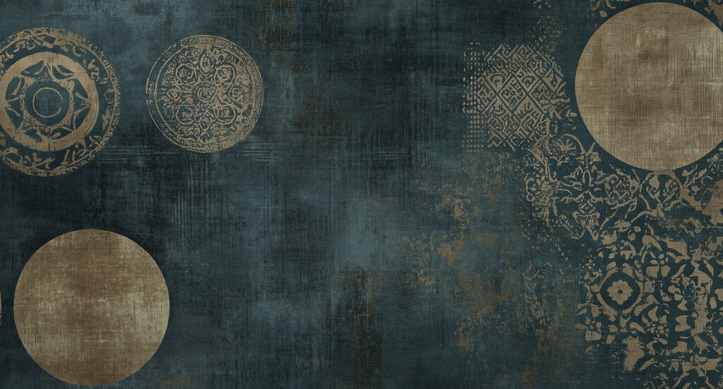 Ornamente aurii pe petrol — design complet