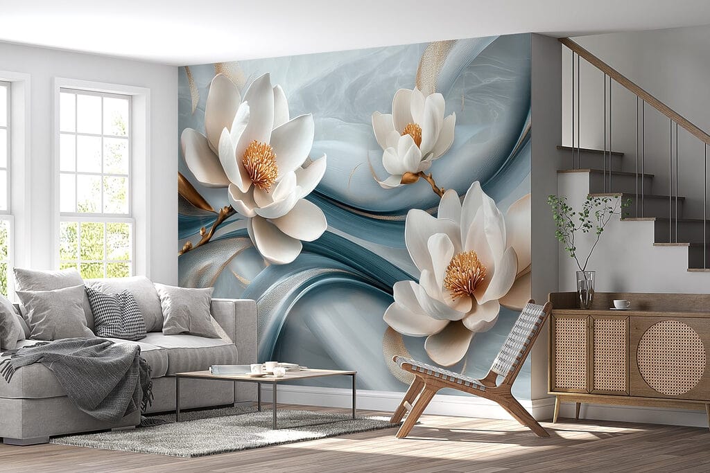 Flori albe pe albastru — interior 6