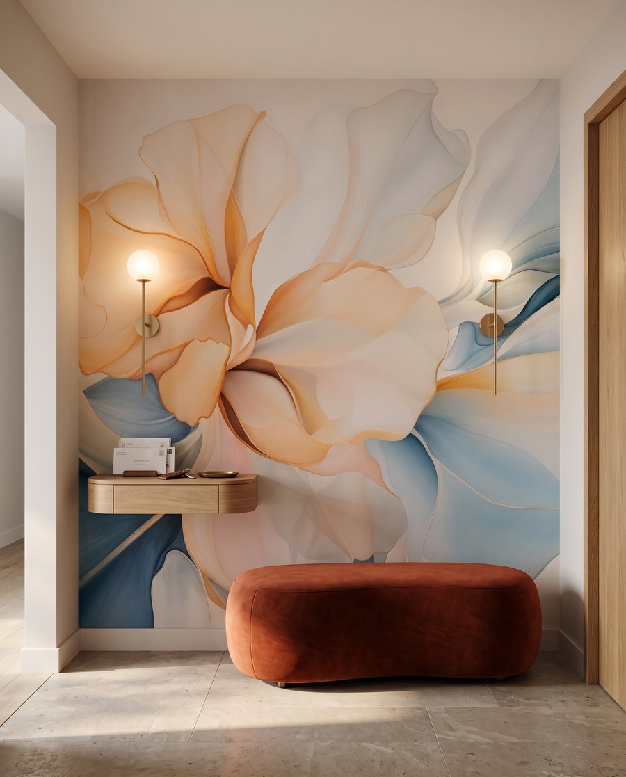 Floare piersică, voaluri albastre — interior 4