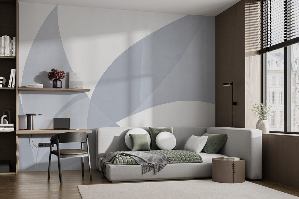 Forme albastre ca frunze — interior 1