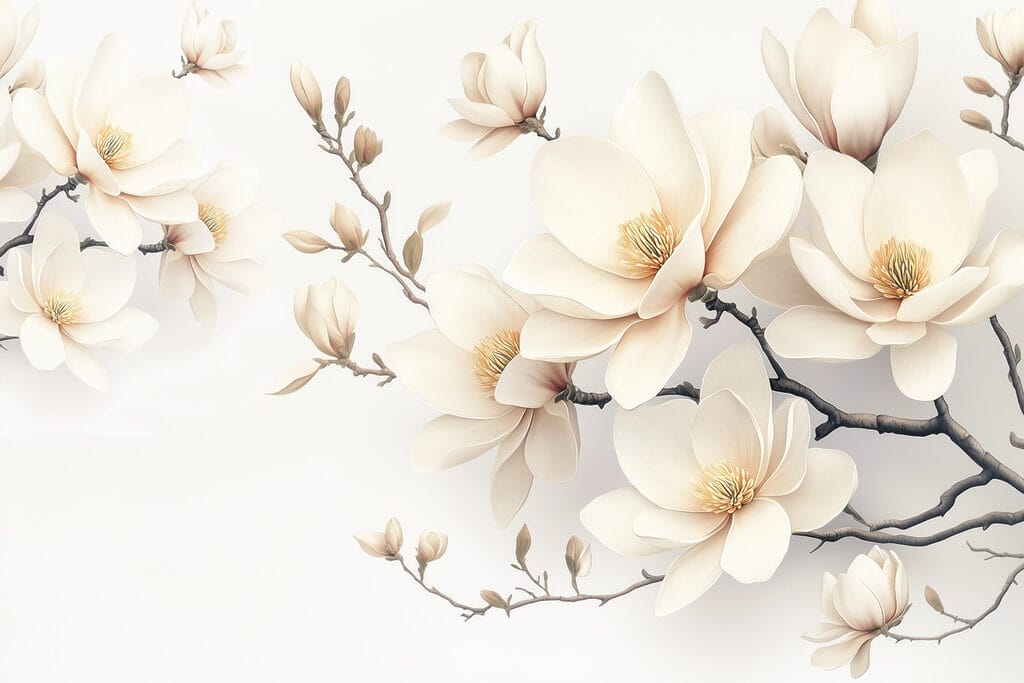 Magnolie crem pe ramură — design complet