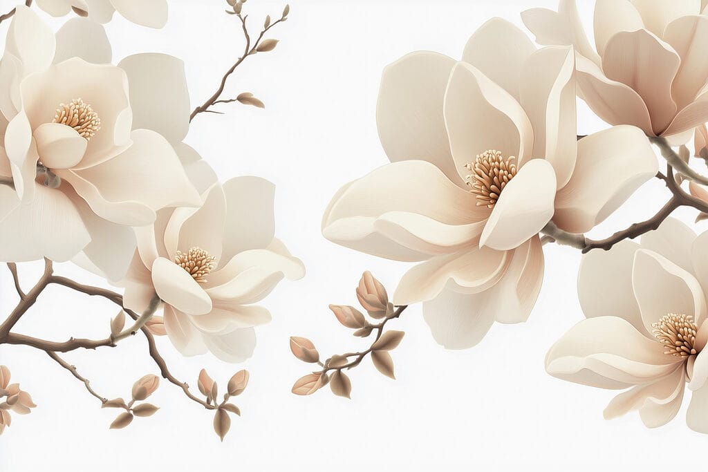 Flori cremoase pe ramură — design complet