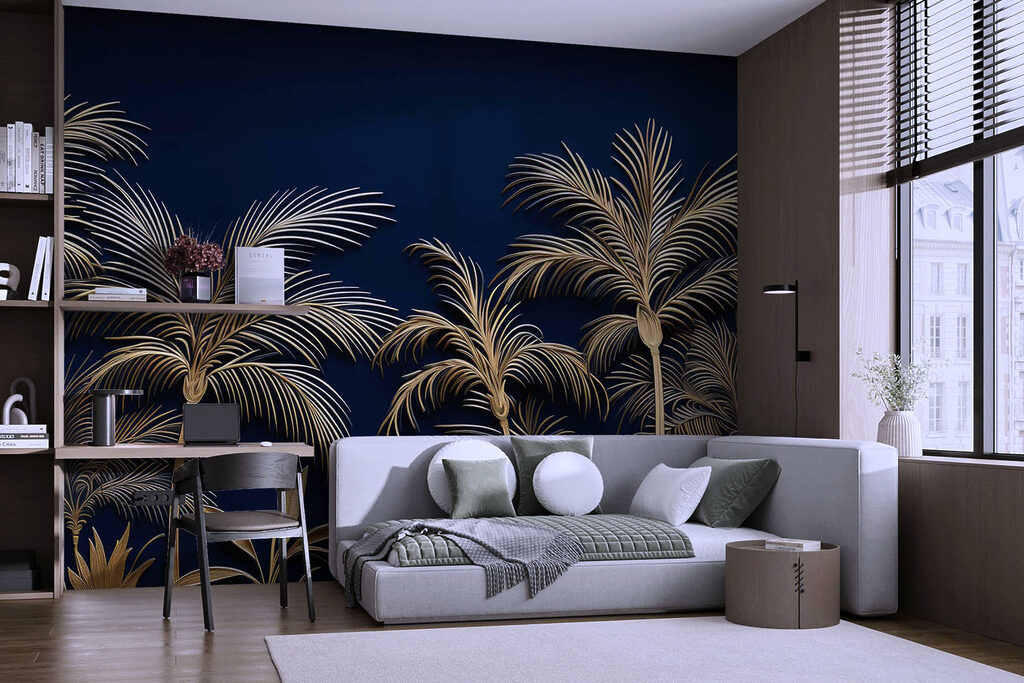 Palmieri aurii pe albastru-noapte — interior 1