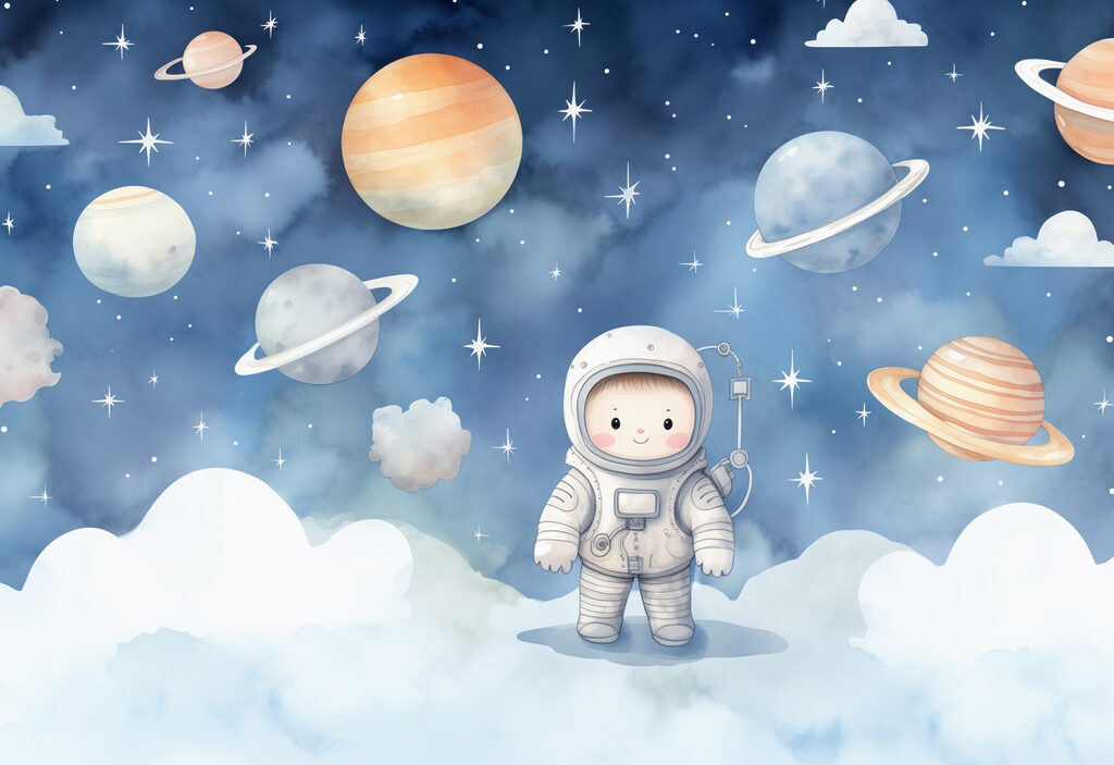 Astronaut deasupra norilor — design complet
