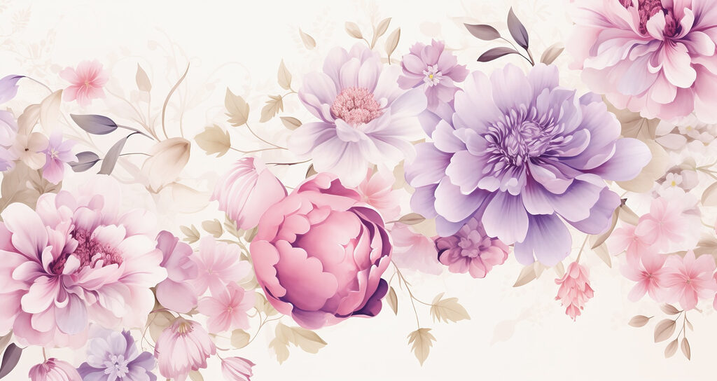 Buchet mov pe crem — design complet