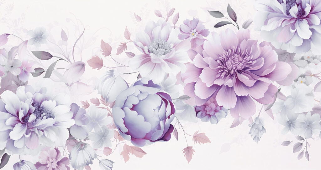 Buchet mov pe crem — design complet