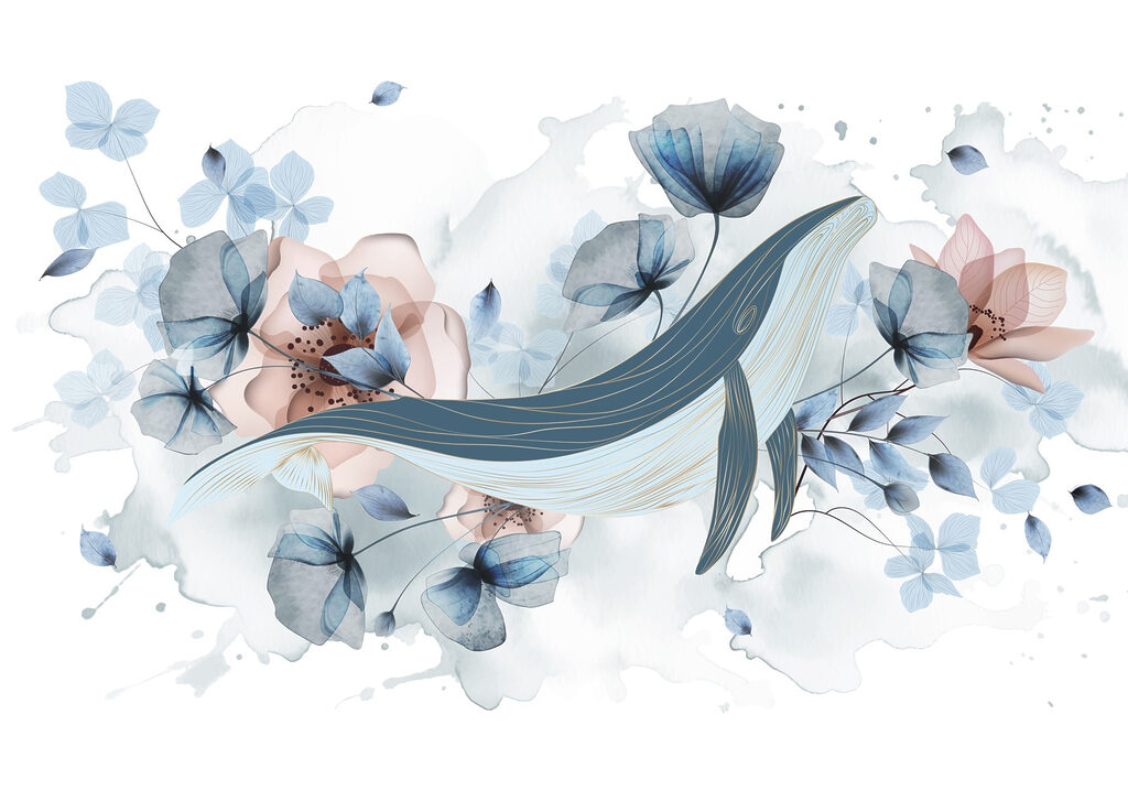 Balenă printre flori — design complet