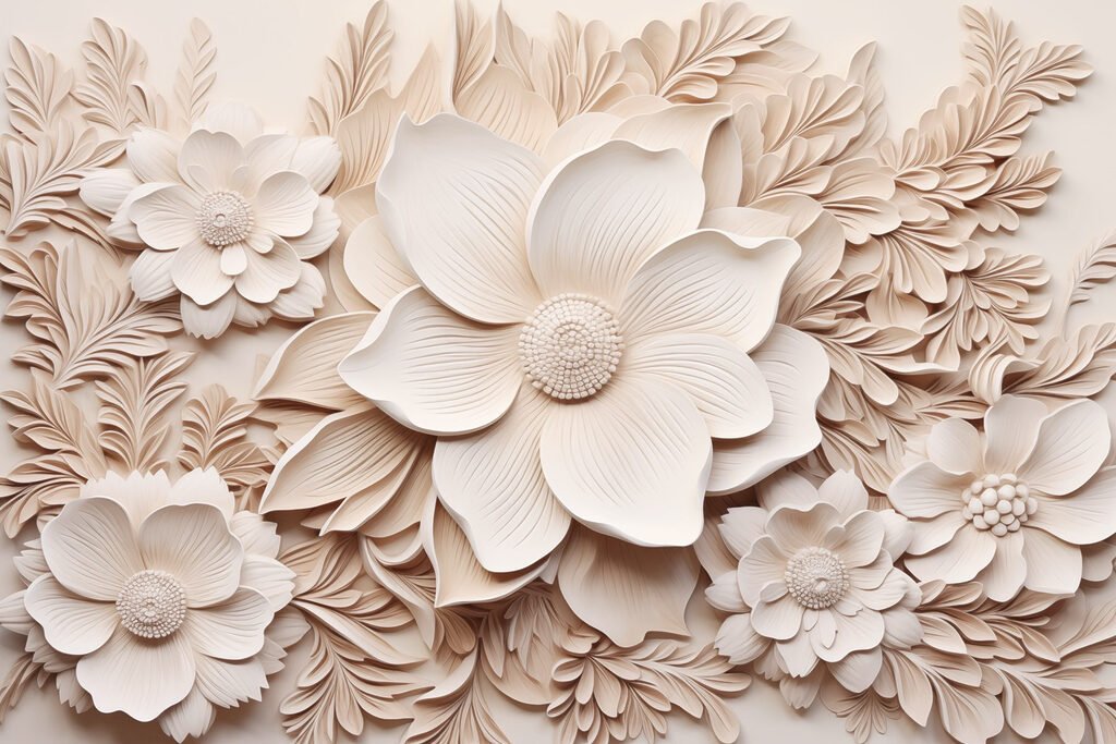 Flori roz pe bej — design complet