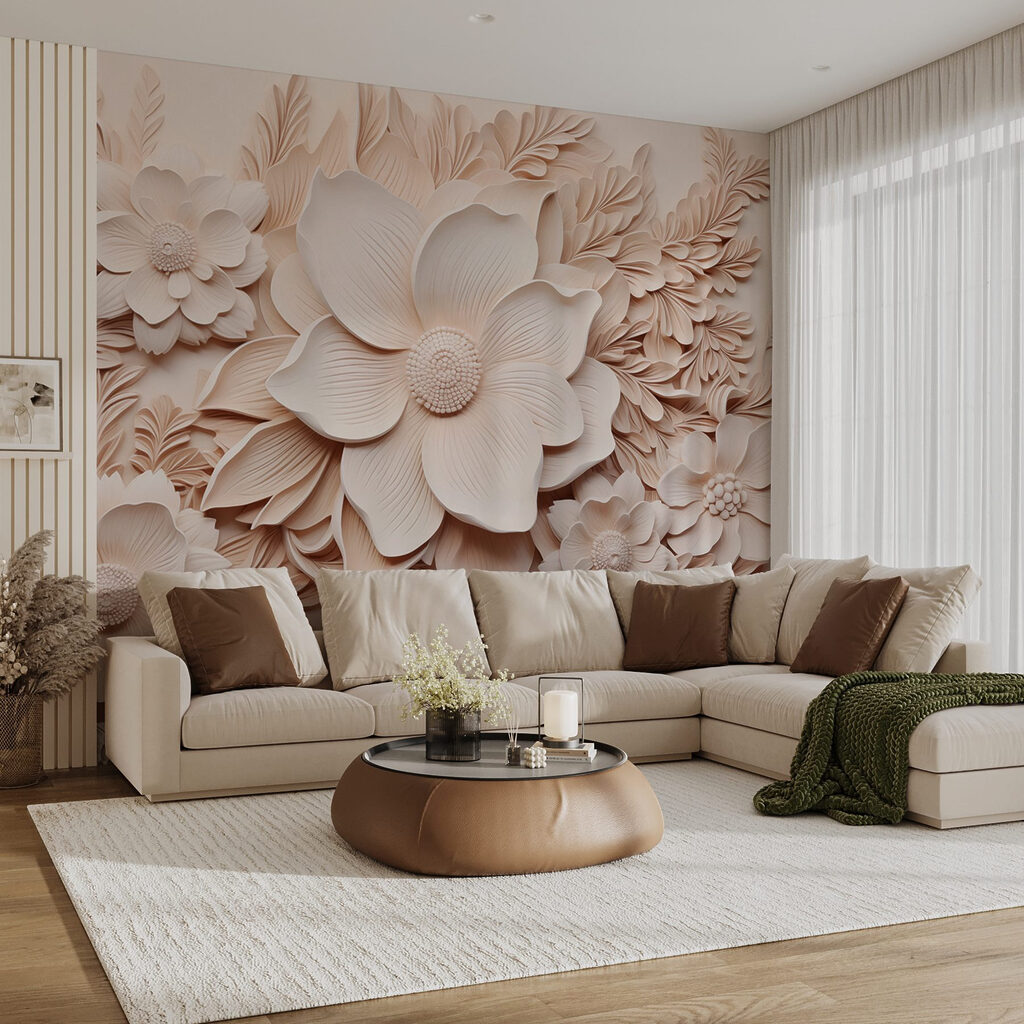Flori roz pe bej — interior 1
