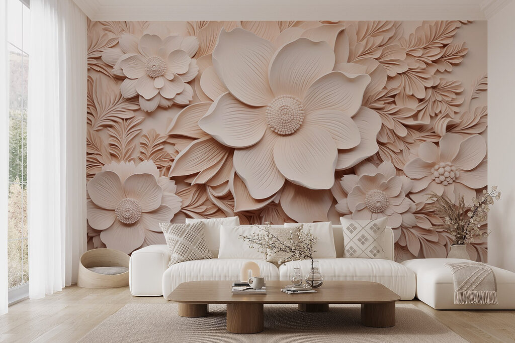 Flori roz pe bej — interior 2