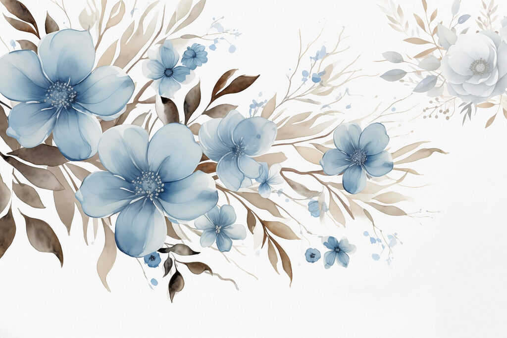 Flori albastre pe ramuri — design complet
