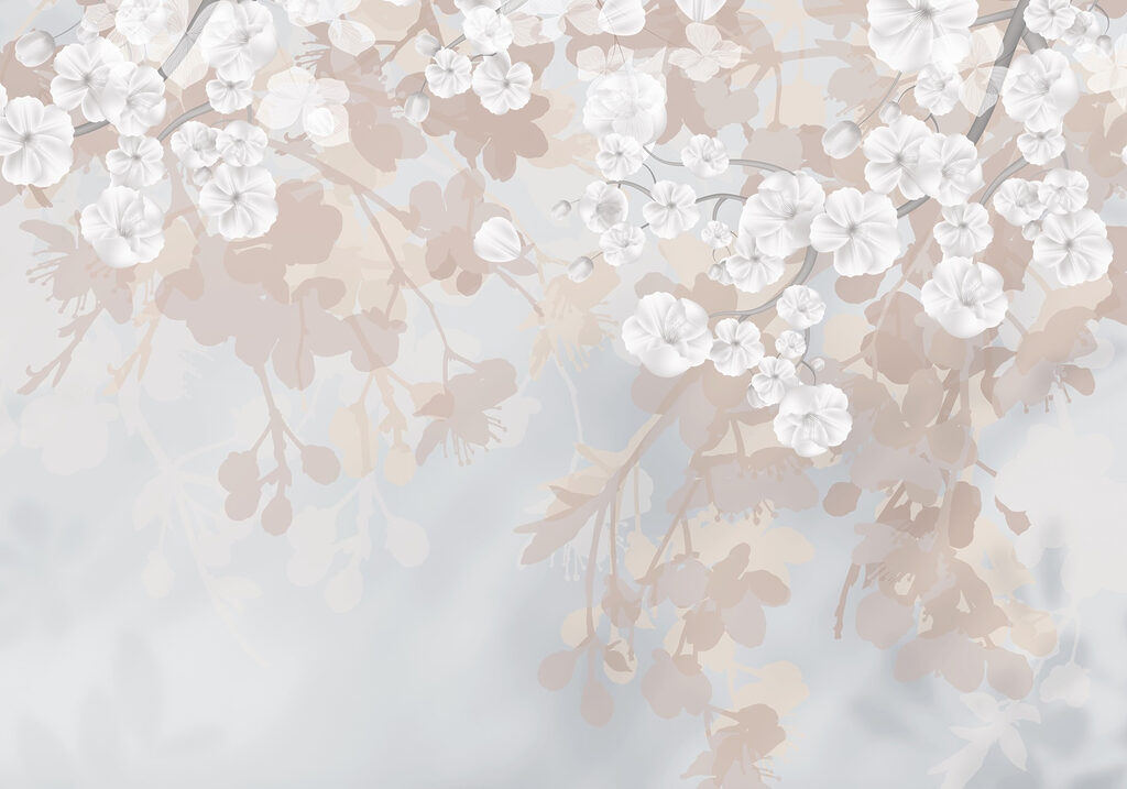 Frunze roz, fundal albastru — design complet