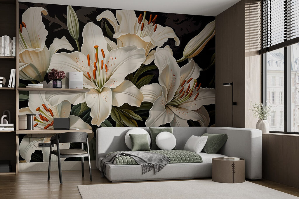 Crini albi pe negru — interior 1