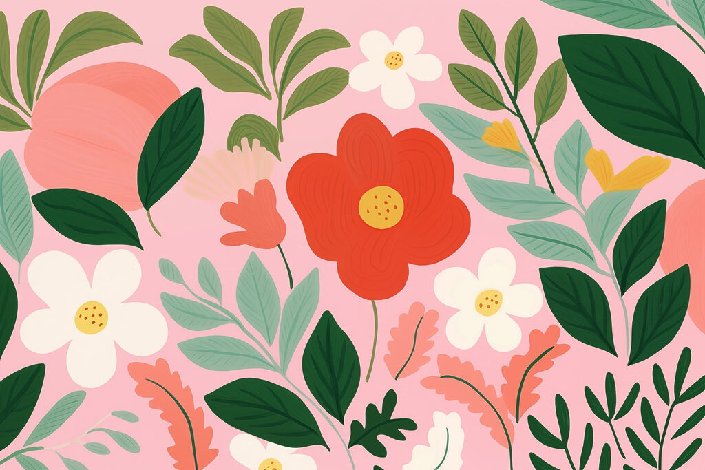 Flori pe fundal roz — design complet